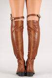 Elastic Panel Buckle Riding Over-The-Knee Boots