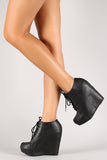 Leatherette Lace Up Platform Wedge