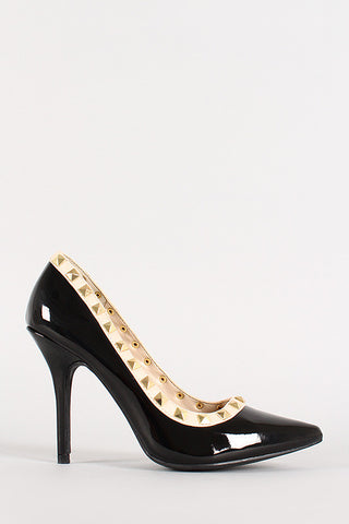 Wild Diva Lounge Patent Pyramid Studded Pointy Toe Pump