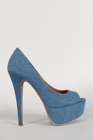 Dollhouse Denim Open Toe Stilleto Platform Pump