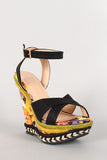 Floral Print Criss Cross Open Toe Espadrille Platform Wedge