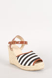 Stripe Canvas Peep Toe Espadrille Platform Wedge