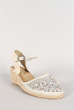 Lace Jeweled Round Toe Espadrille Wedge