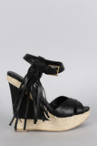 Wild Diva Lounge Fringe Ankle Strap Platform Wedge