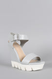 Bamboo Ankle Strap Lug Sole Platform Wedge