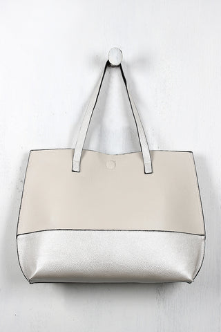 Pebbled Leatherette Two-Tone Reversible Bag