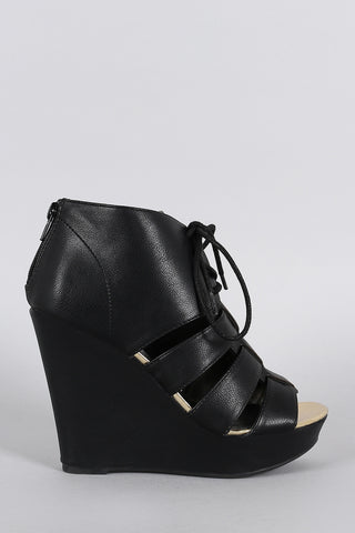 Qupid Strappy Lace Up Platform Wedge