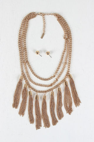 Three Chains Tassel Necklace