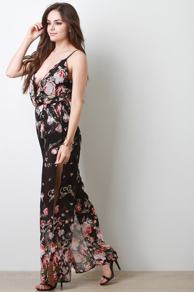 Floral Slit Sleeveless Jumpsuit