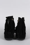 Suede Button Braided Fringe Round Toe Booties