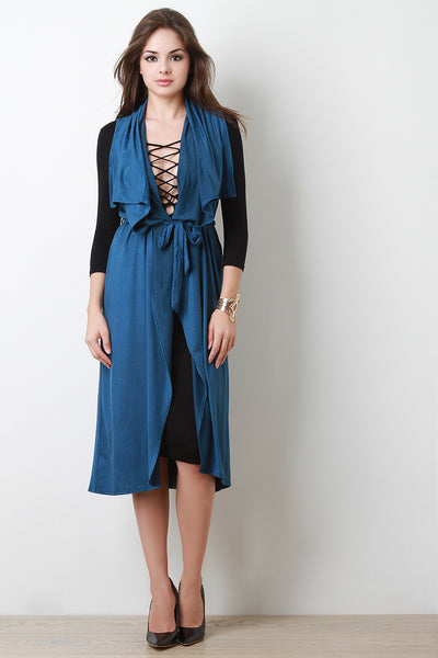 Belted Suede Draped Longline Vest