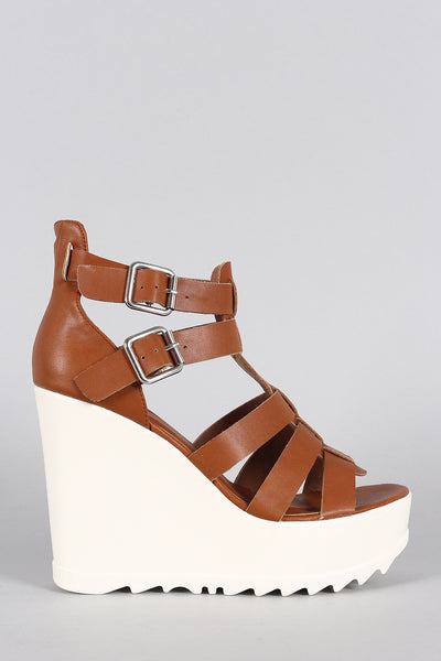 Wild Diva Lounge Caged Contrasting Lug Sole Wedge