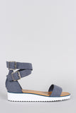 Bamboo Ankle Wrap Denim Flatform Sandal