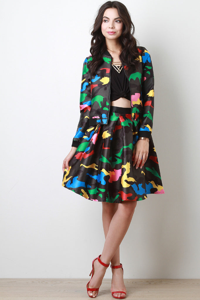 Colorful Camouflage Print A line Midi Skirt Nothing But Jaz