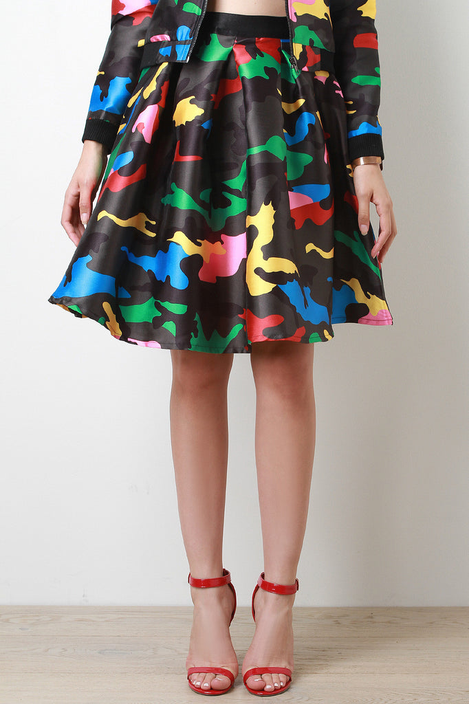 Colorful Camouflage Print A line Midi Skirt