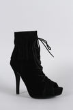 Anne Michelle Fringe Cuff Corset Laces Peep Toe Booties