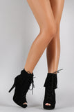 Anne Michelle Fringe Cuff Corset Laces Peep Toe Booties