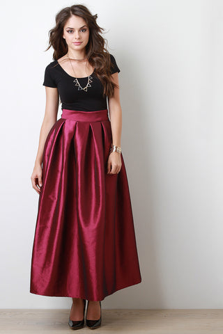 Taffeta Pleated Maxi Skirt