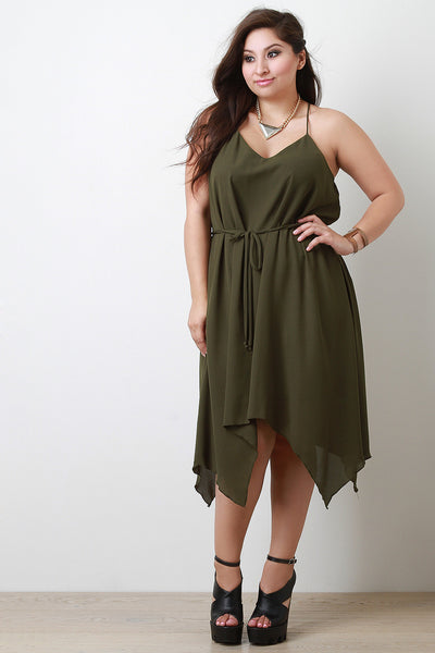 Casual Handkerchief Hem Belted Dress