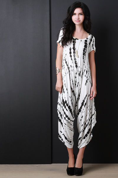 Streak Dye Short Sleeve Harem Jumpsuit