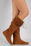 Bamboo Fringe Lace Up Moccasin Flat Boots