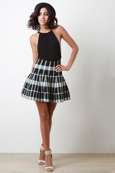 Checked Knit High Waist Yoke Circle Skirt Nothing But Jaz