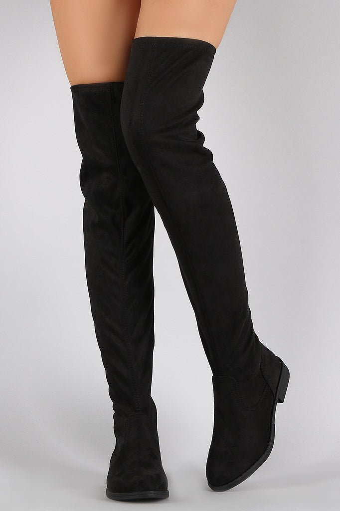 Flat suede 2025 thigh high boots