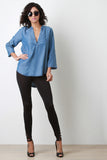 Chambray V-placket Top