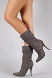 Anne Michelle Suede Slouchy Pointy Toe Mid Calf Boots