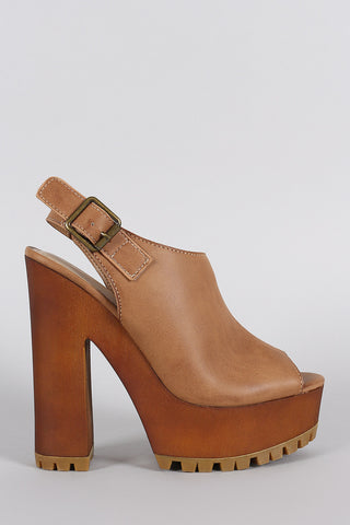 Bamboo Lug Platform Chunky Heel Peep Toe Mule