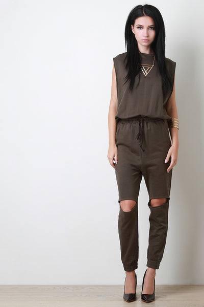 Open Knee Jogger Jumpsuit