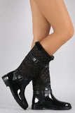 Bamboo Quilted Fur Cuff Mid Calf Rain Boots