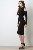 Open Shoulder Mock Neck Midi Dress