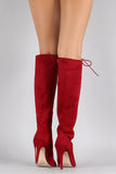 Suede Corset Lace Up Peep Toe Stiletto Knee High Boots