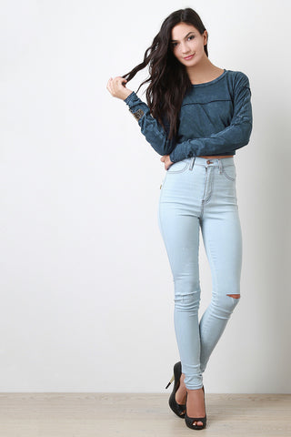 Distressed High Waisted Knee Slit Skinny Jeans