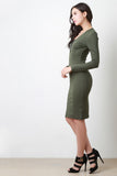 Faux Leather Trim Long Sleeves Bodycon Midi Dress