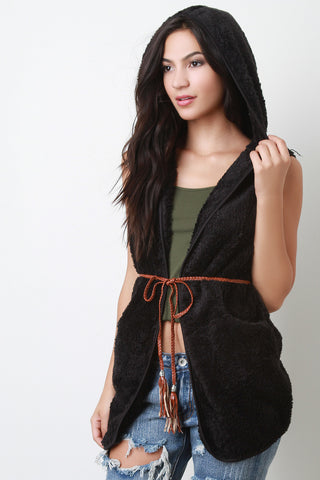 Belted Faux Fur Hoodie Vest