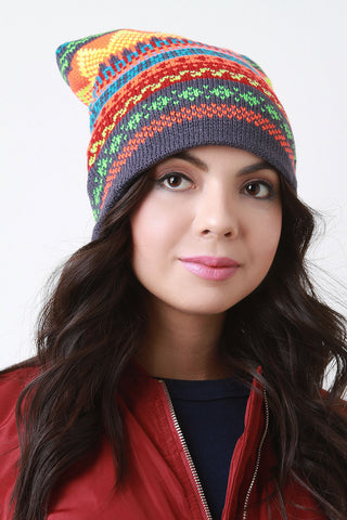 Multicolor Fair Isle Pom Pom Beanie