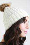 Fur Pom Pom Wide Ribbed Beanie