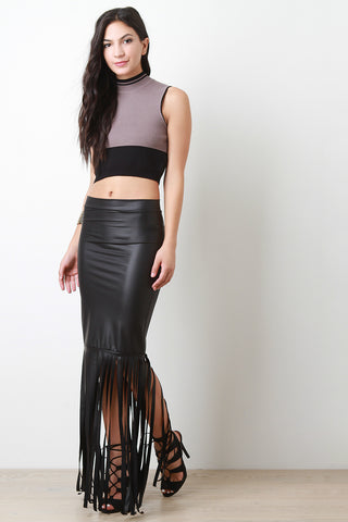 Vegan Leather Fringe Skirt