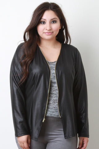 Vegan Leather Collarless Jacket