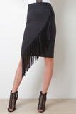 Diagonal Fringe Vegan Suede Skirt