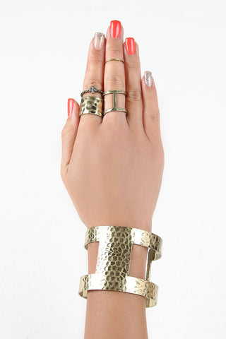 Hammered Cutout Cuff And Quatrefoil Ring Set