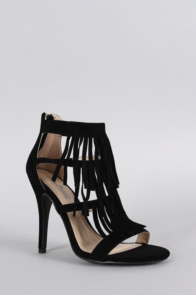 Fringe open toe heels hot sale