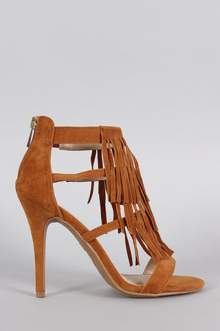 Anne Michelle Falling Fringe Open Toe Heel