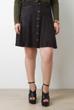 Button Down Suede A-Line Skirt