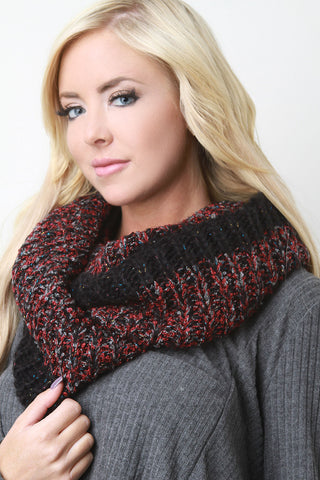 Metallic Threaded Rib Knit Infinity Scarf