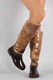 Bamboo Buckled Raw Collar Knee High Rain Boots