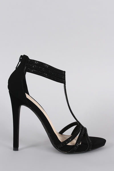 Anne Michelle Rhinestone T-Strap Stiletto Heel