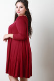 Round Neck Long Sleeves Teardrop Midi Shift Dress